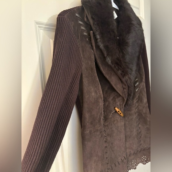 Vintage Y2K Nygard Collection Petite Suede and Faux Fur Sweater, Brown, Size S - Picture 2 of 7